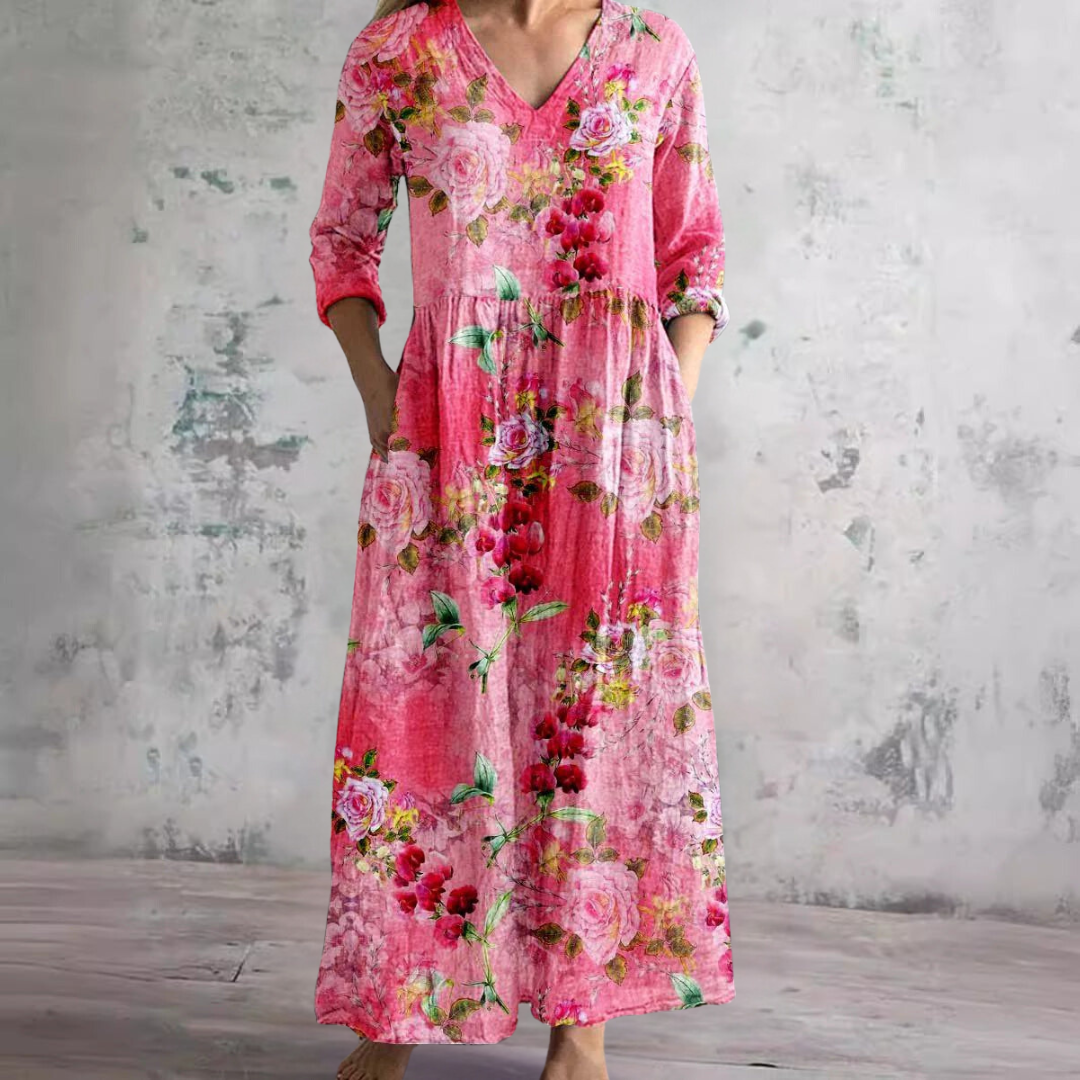 Damen Sommer V-Ausschnitt Midikleid
