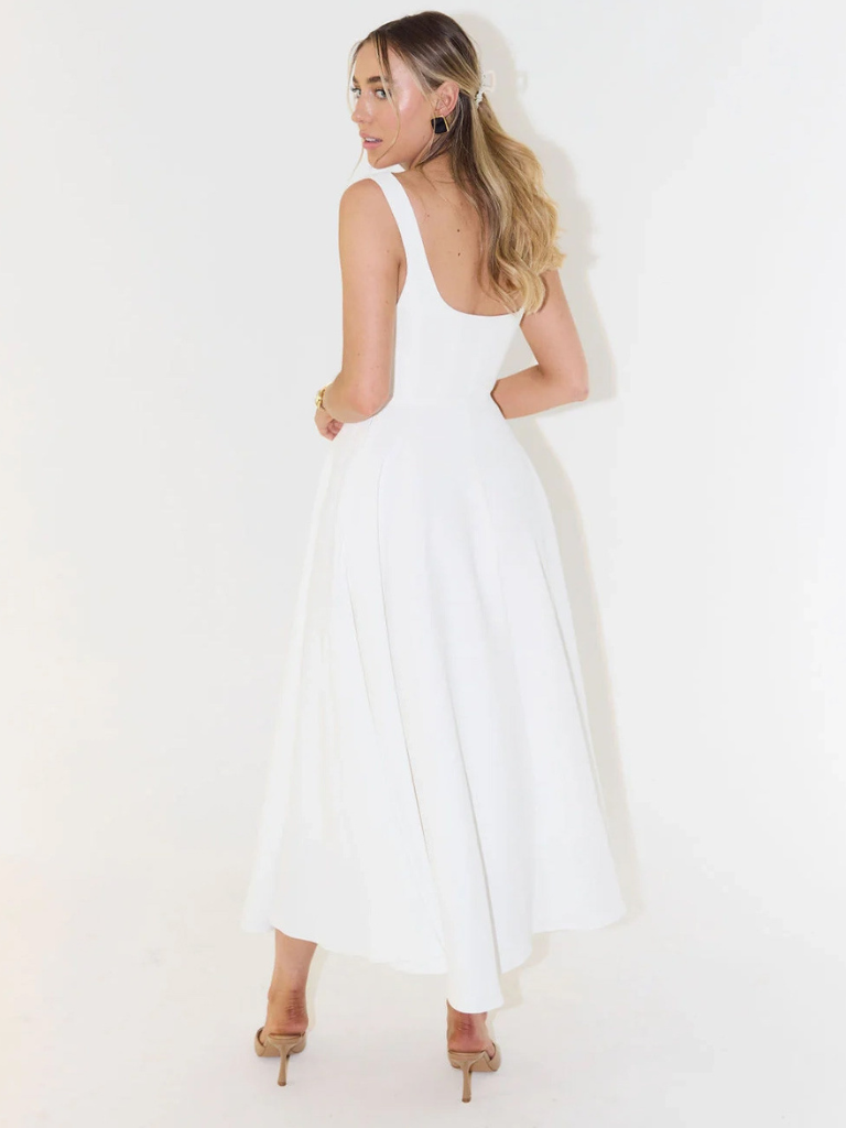 Damen Lässig Ärmelloses Square Neck Midikleid