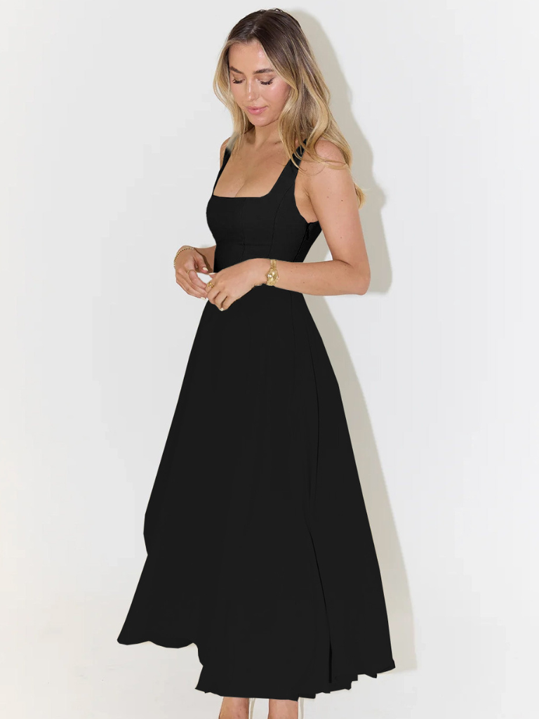Damen Lässig Ärmelloses Square Neck Midikleid