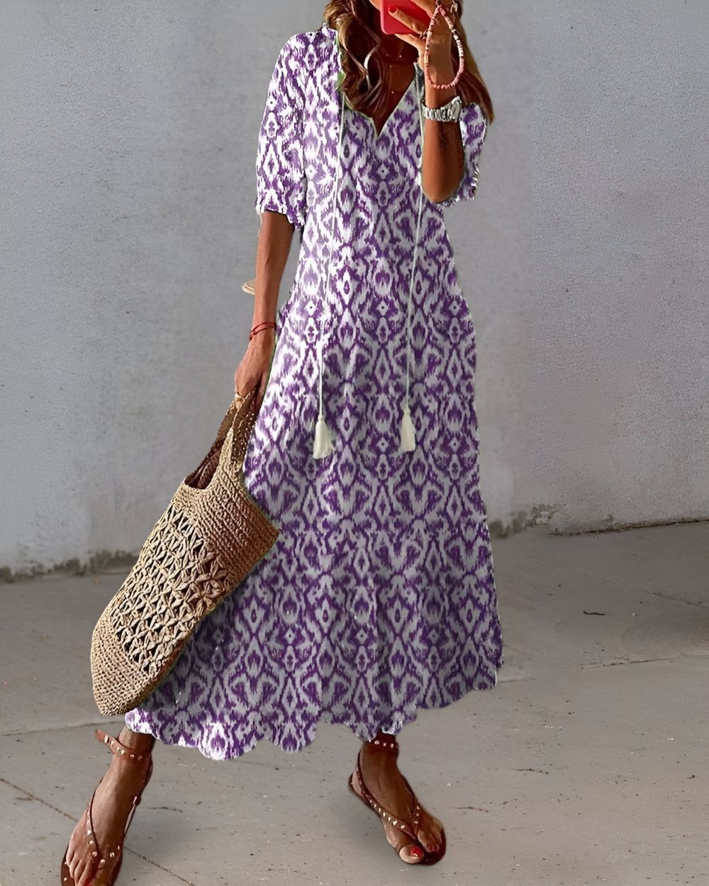 Damen Boho Bedruckt Sommerkleid