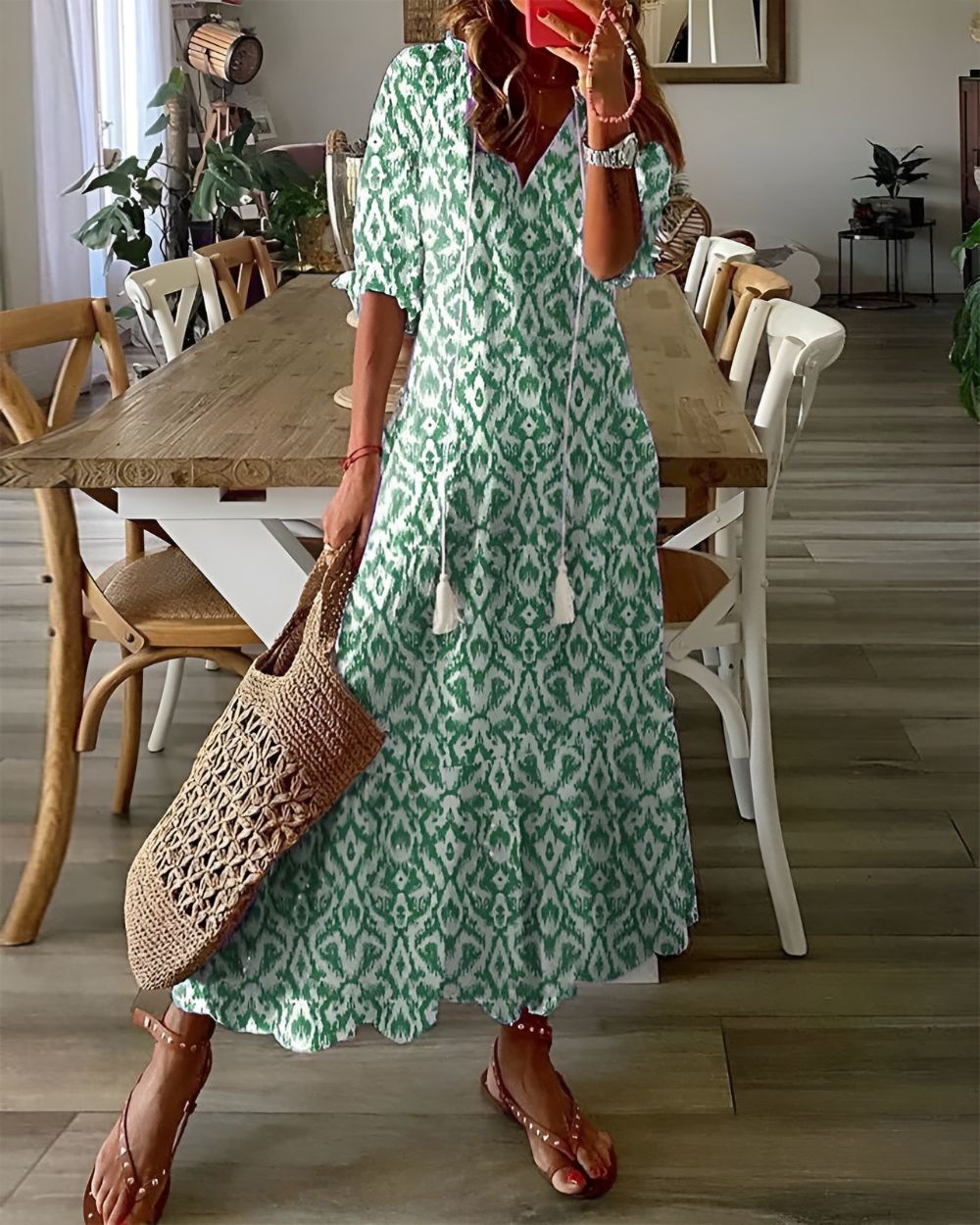 Damen Boho Bedruckt Sommerkleid