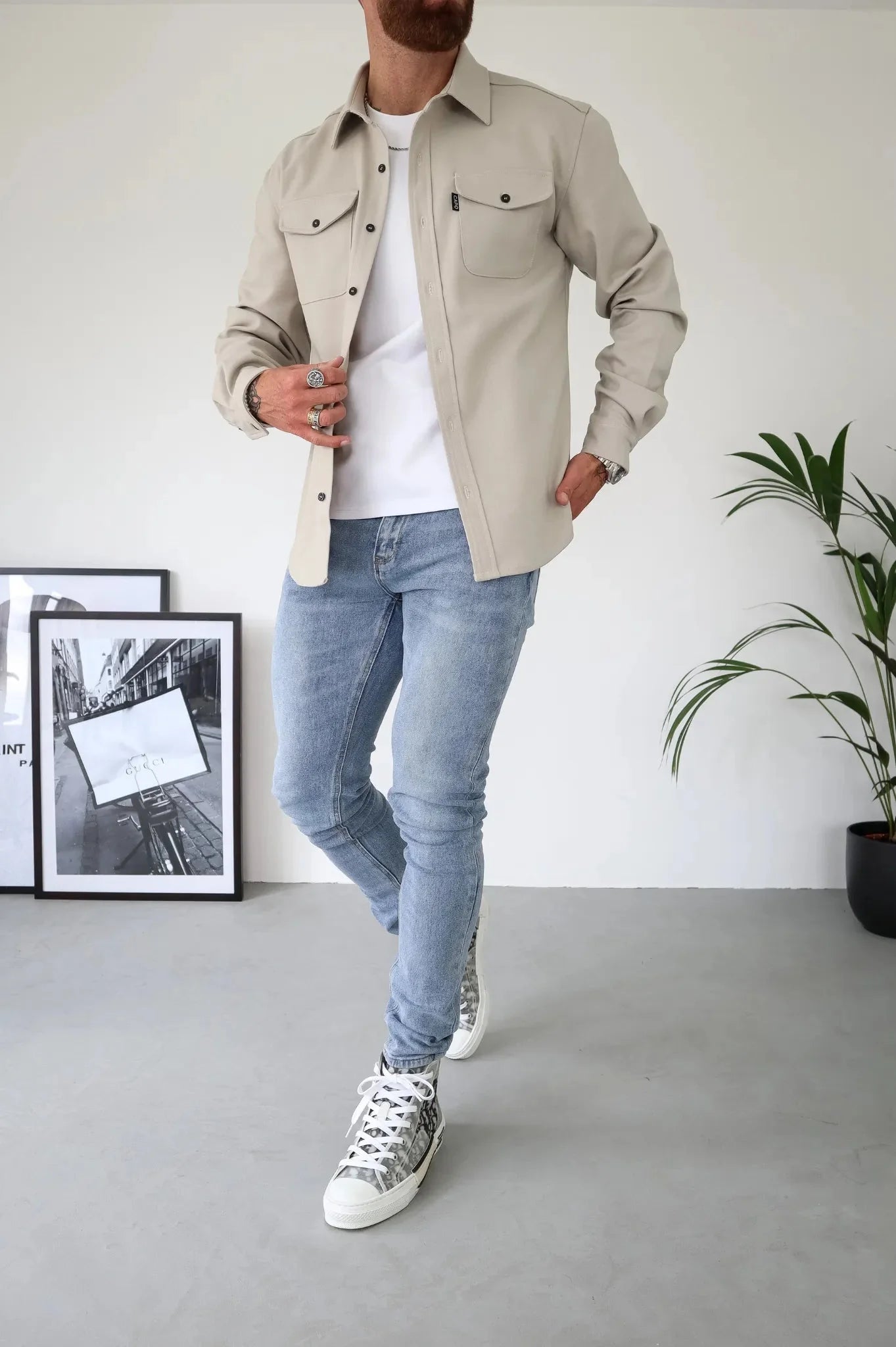Herren Overshirt | Langarm Hemdjacke mit Knopfleiste und Brusttaschen