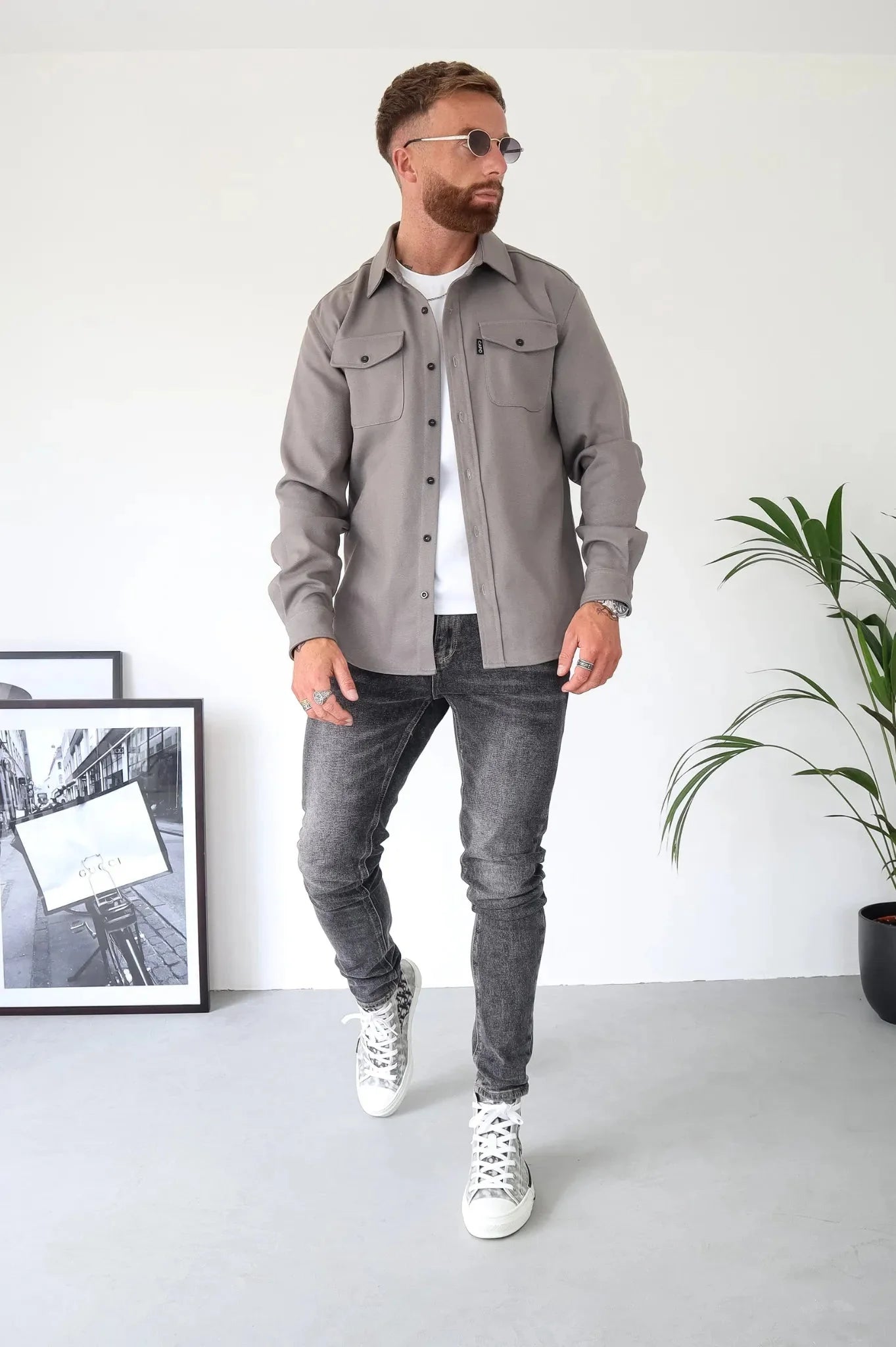 Herren Overshirt | Langarm Hemdjacke mit Knopfleiste und Brusttaschen