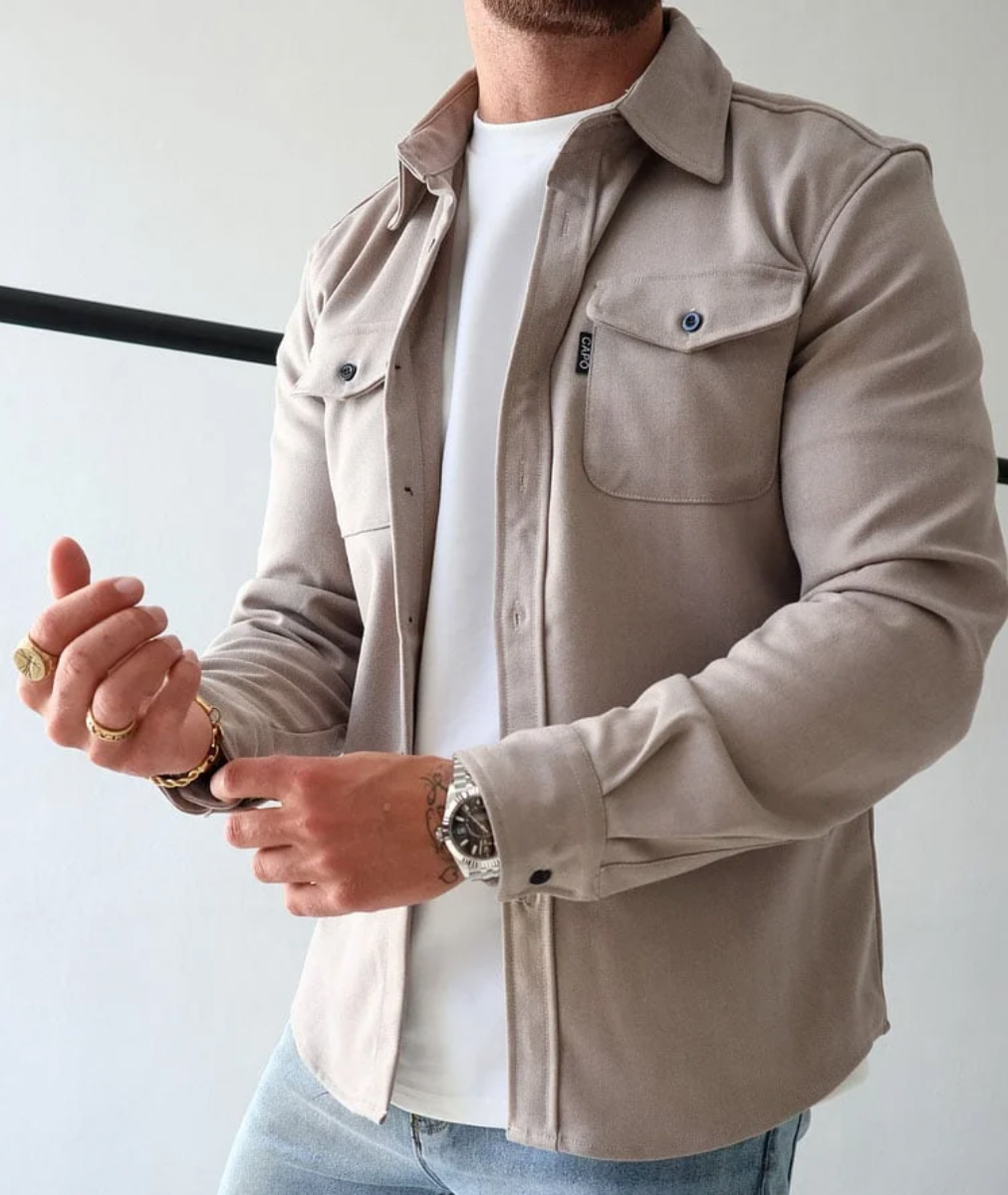 Herren Langarm Overshirt | Hemdjacke mit Knopfleiste und Brusttaschen