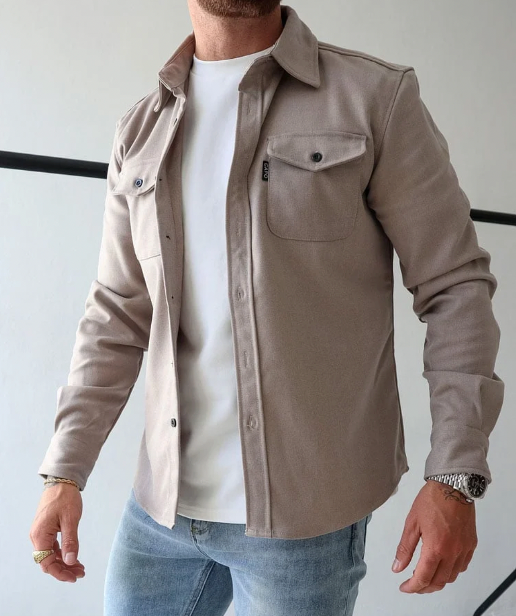 Herren Langarm Overshirt | Hemdjacke mit Knopfleiste und Brusttaschen