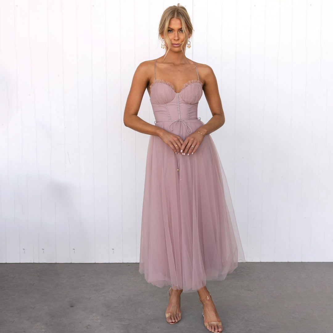 Fabia | Damen Elegantes A-Linien Kleid Mit Spaghettiträgern