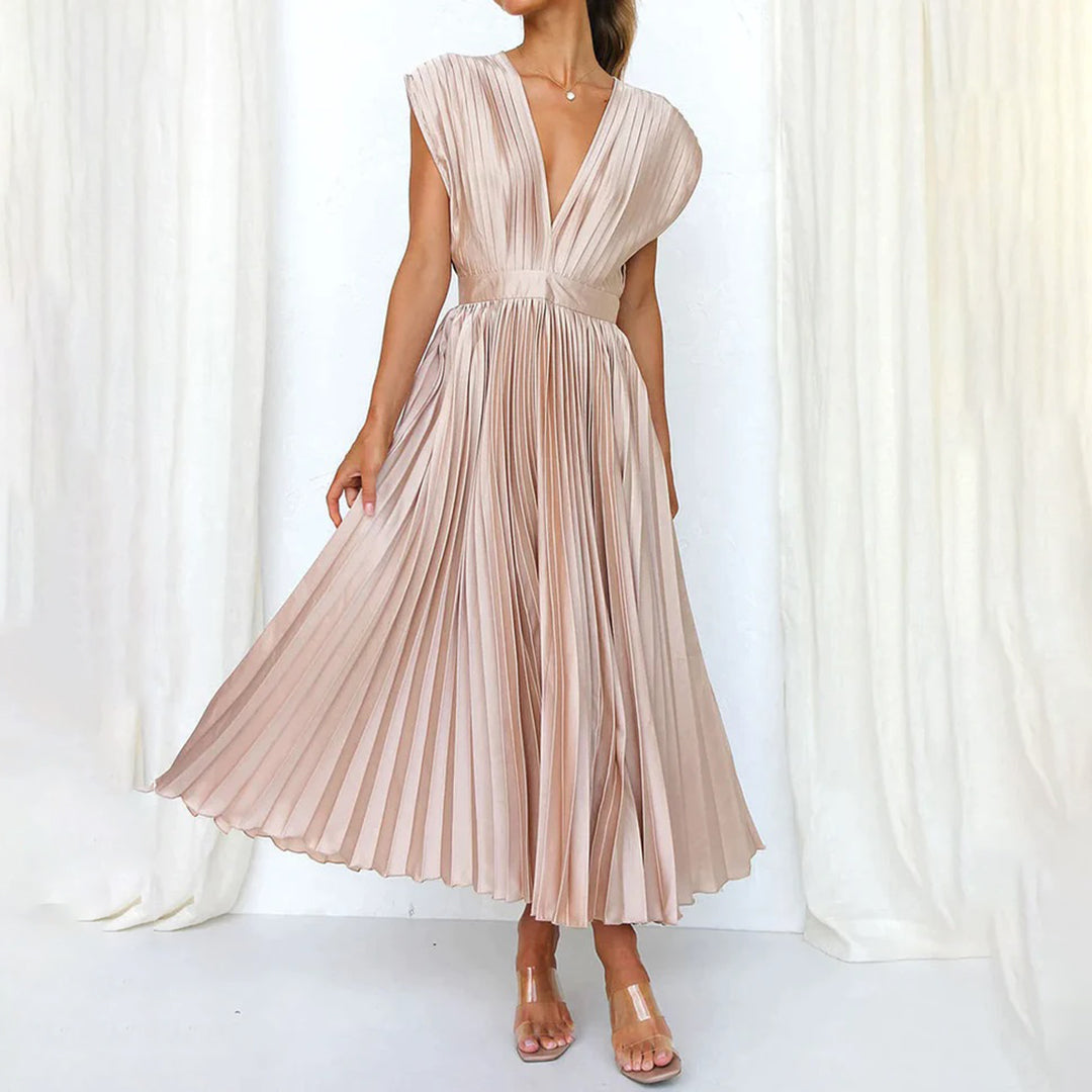 Damen Plissiertes Neckholder Hochzeitsgast Maxi Kleid