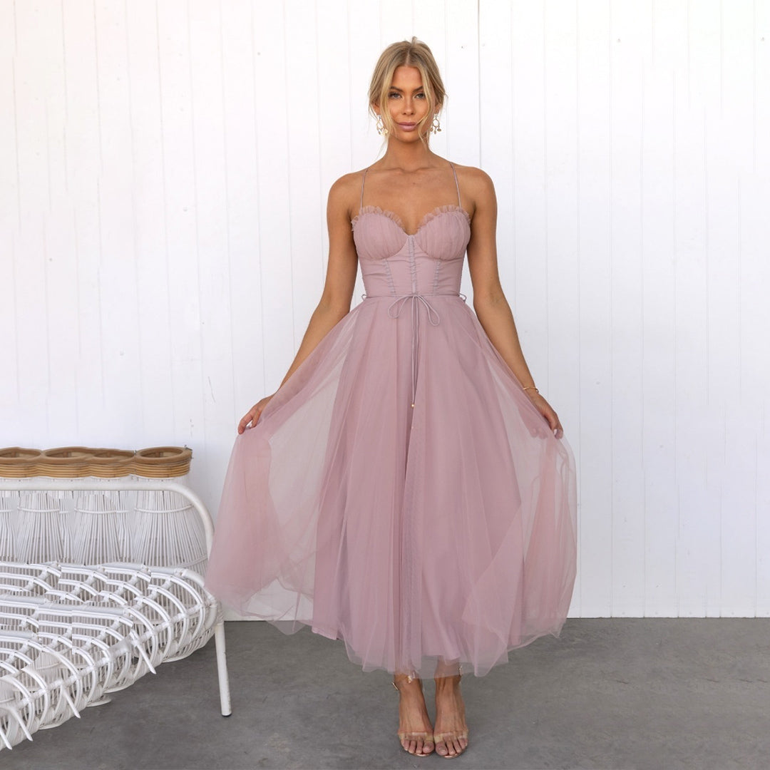 Fabia | Damen Elegantes A-Linien Kleid Mit Spaghettiträgern