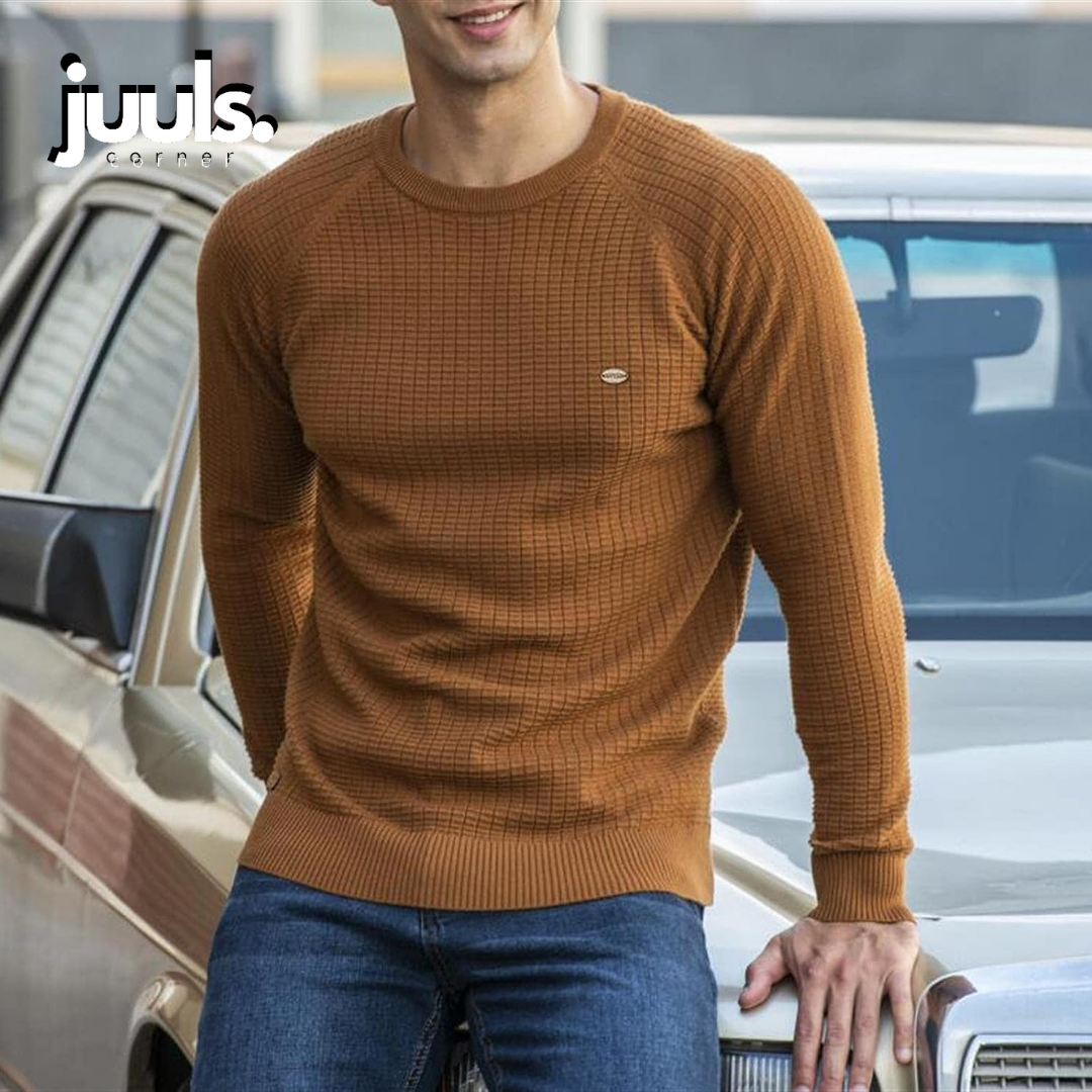 Herren Rundhals Strukturierter Strickpullover