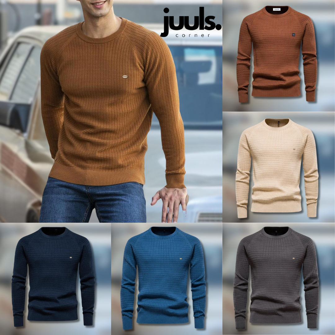 Herren Rundhals Strukturierter Strickpullover