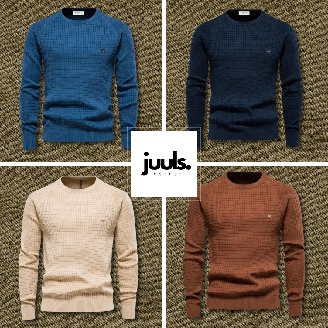 Herren Rundhals Strukturierter Strickpullover