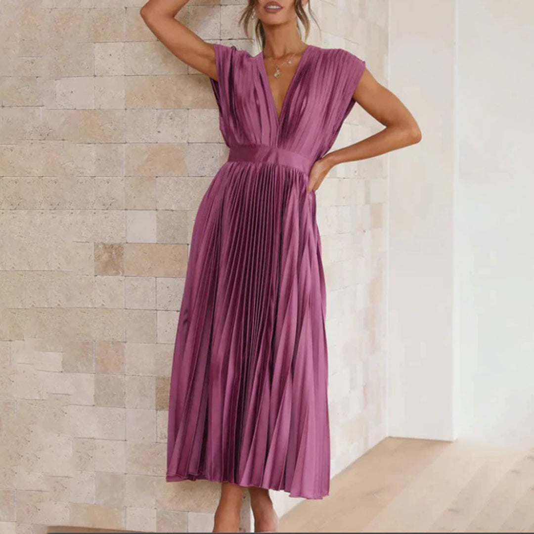 Damen Plissiertes Neckholder Hochzeitsgast Maxi Kleid