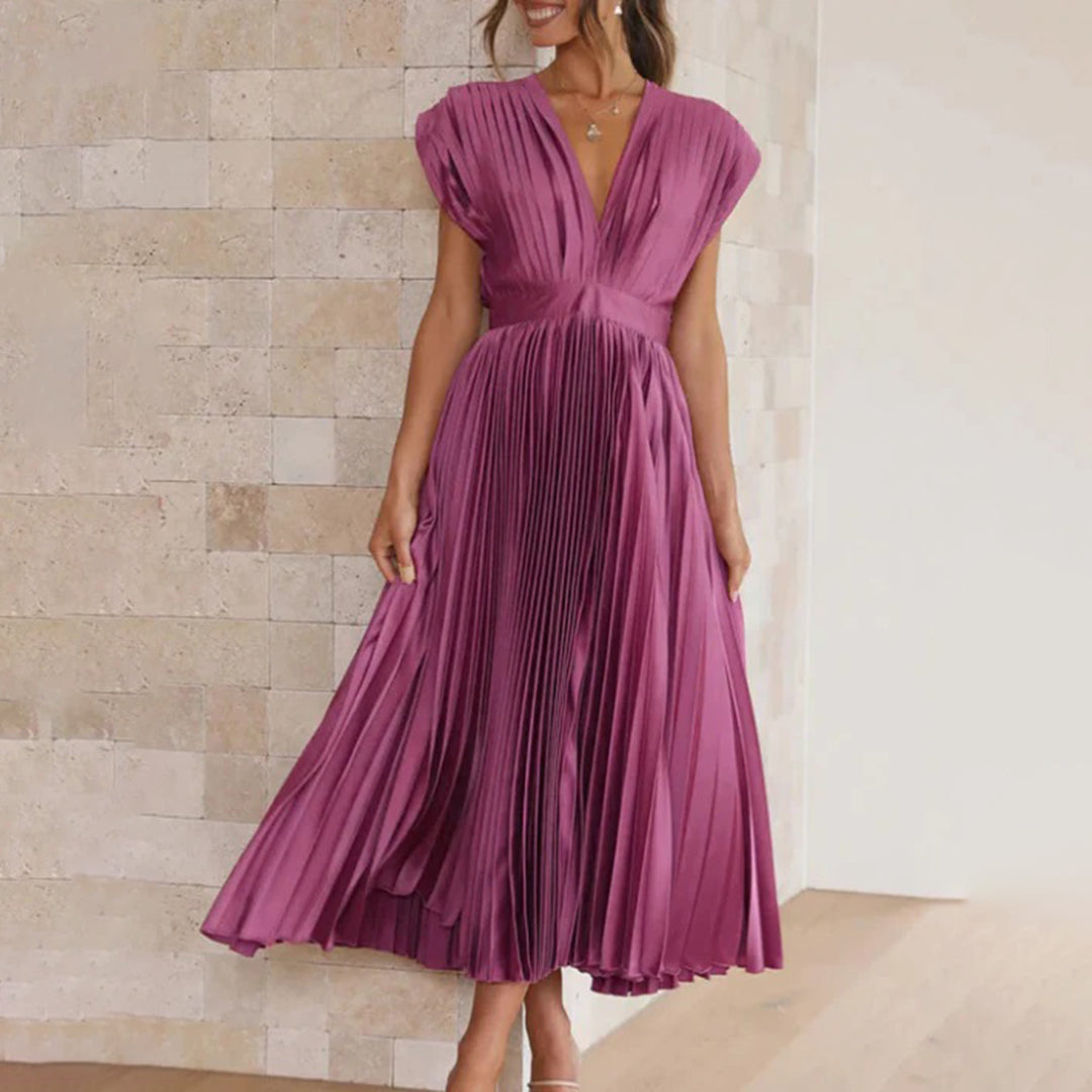 Damen Plissiertes Neckholder Hochzeitsgast Maxi Kleid