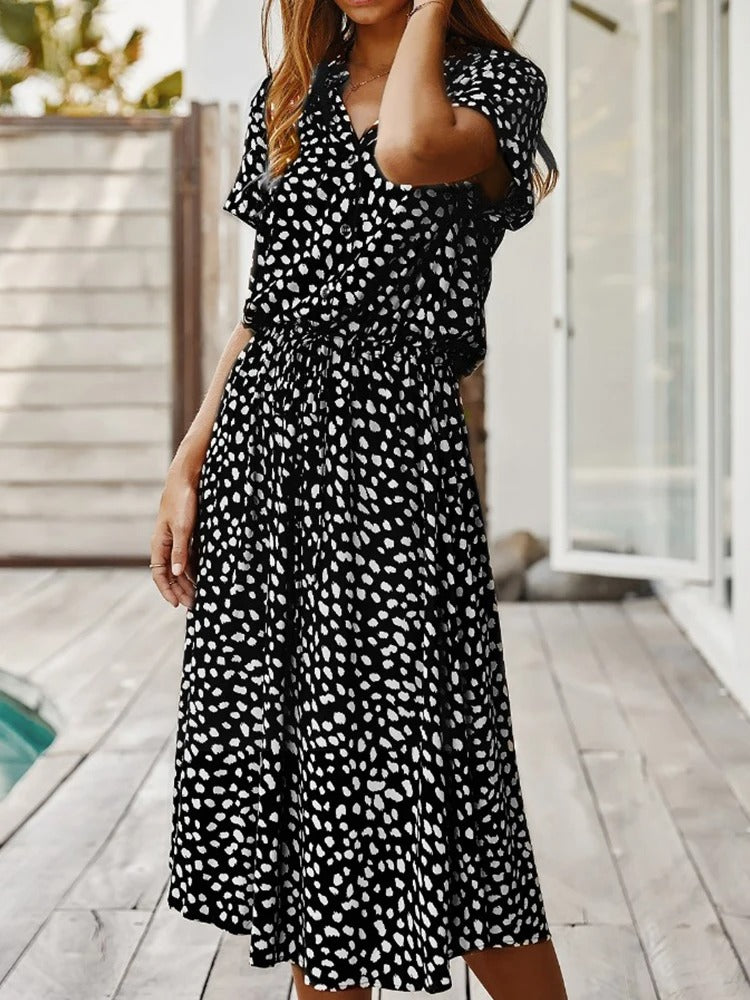 Anna | Damen Lässiges Bedrucktes Hemdkleid