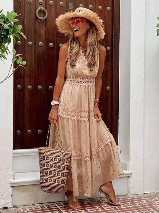 Damen V-Ausschnitt Boho Sommer Kleid