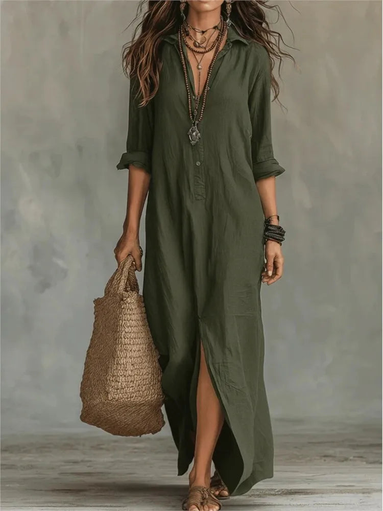 Petra | Damen Sommer Leinen Maxikleid
