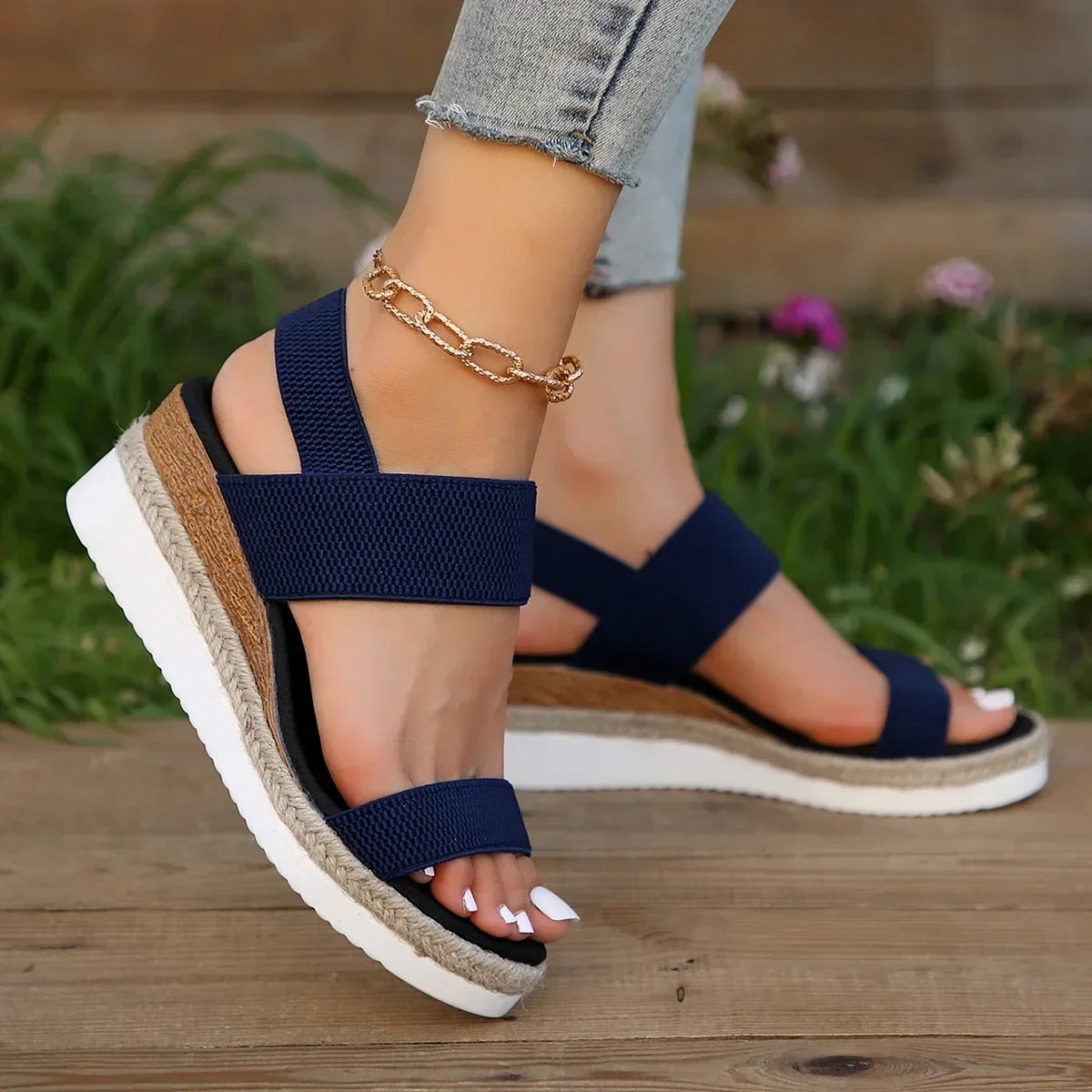 Damen Bequeme Espadrille Sandalen mit Doppelriemen