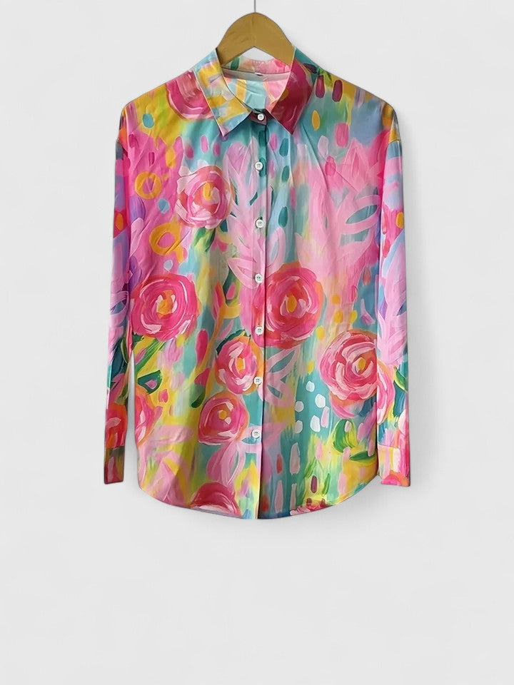 Damen Sommer Blumenmuster Tunika Bluse