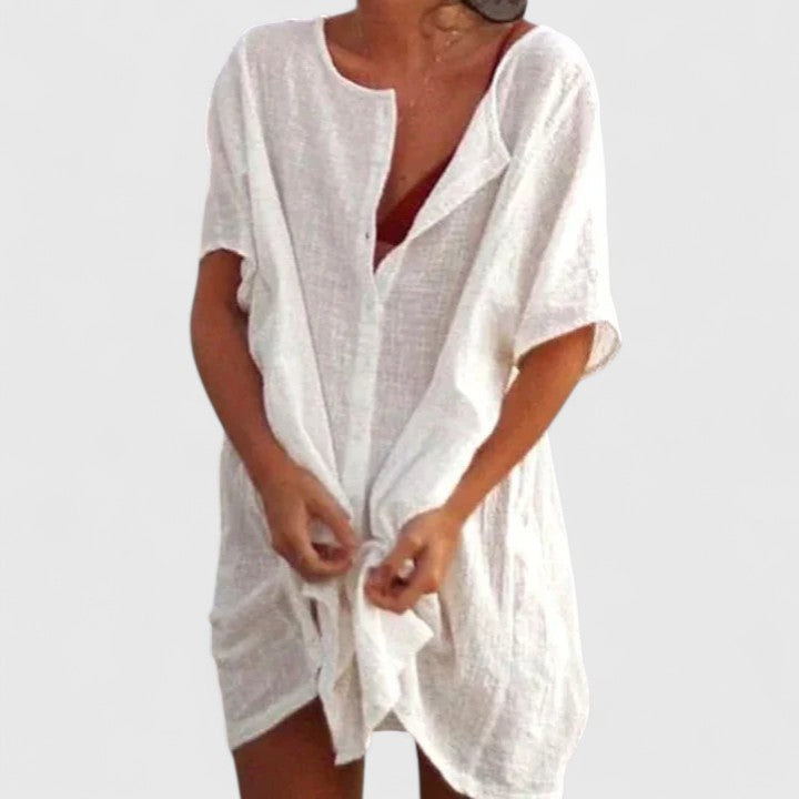 Damen Lässig Kurzarm Tunika Midikleid