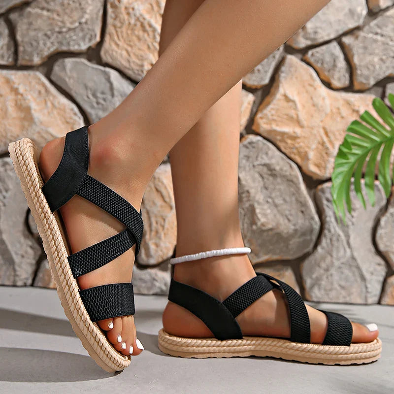 Damen Kreuzriemen Elastisch Strand Sandalen