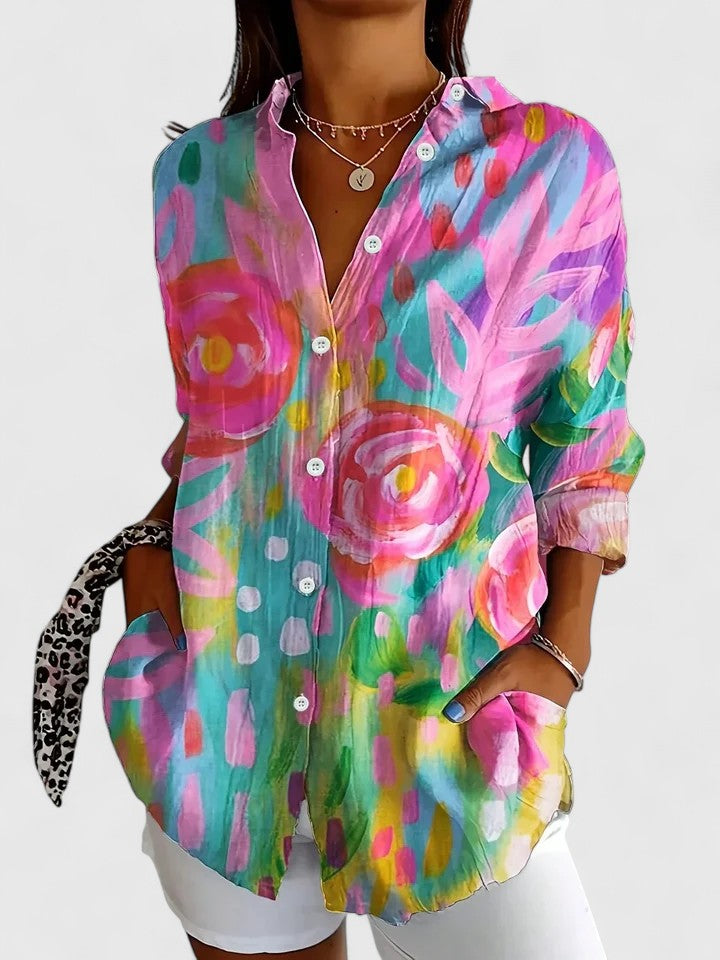 Damen Sommer Blumenmuster Tunika Bluse