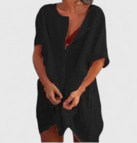 Damen Lässig Kurzarm Tunika Midikleid