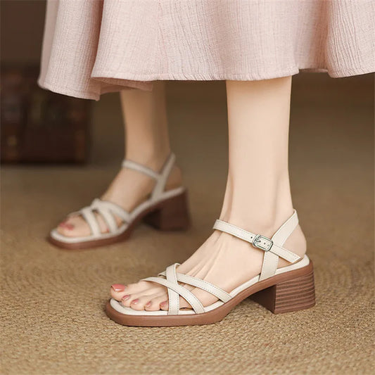 Damen Elegant Blockabsatz Riemchensandalen