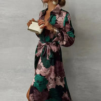 Renata | Damen Florales Maxi Hemdkleid mit Gürtel und Knopfleiste