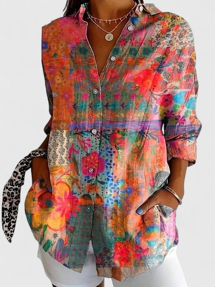 Damen Sommer Blumenmuster Tunika Bluse
