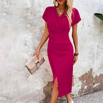 Damen Festliches Hochzeitsgast Wickel Midikleid