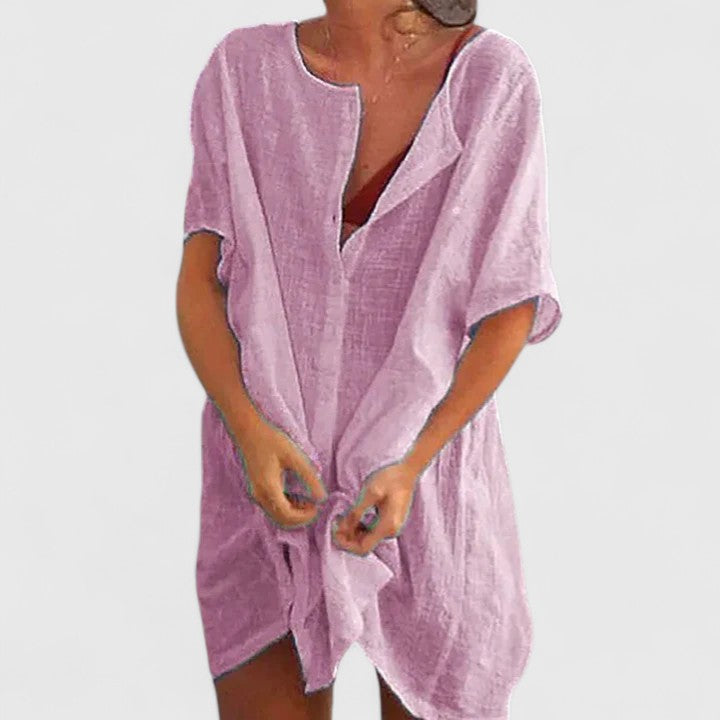 Damen Lässig Kurzarm Tunika Midikleid