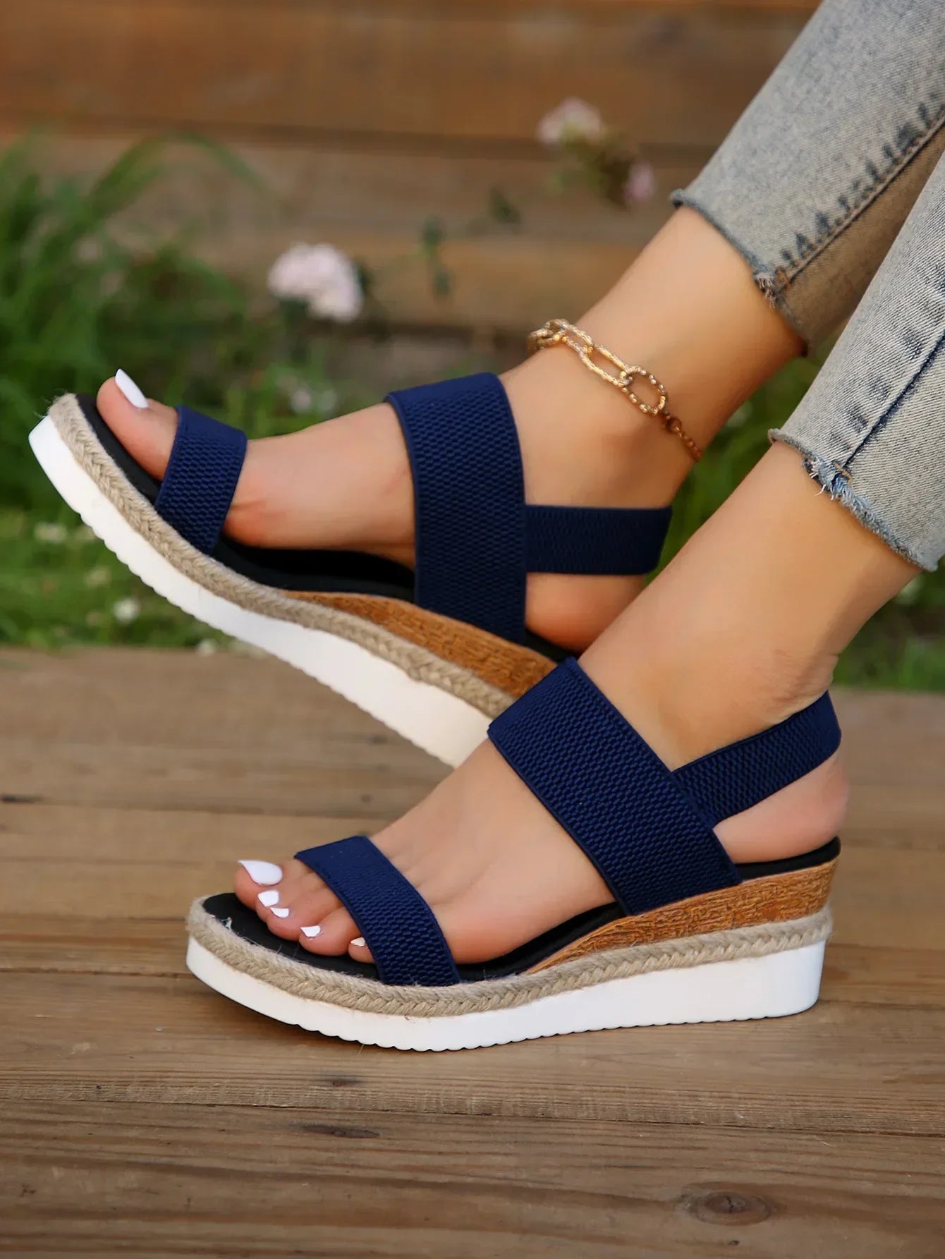 Damen Bequeme Espadrille Sandalen mit Doppelriemen