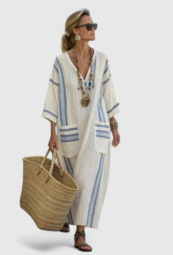Damen Gestreift Boho Strand Maxikleid