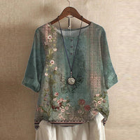 Damen Vintage Bedruckt Kurzarm Bluse