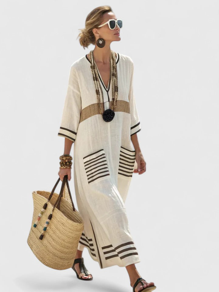 Damen Gestreift Boho Strand Maxikleid
