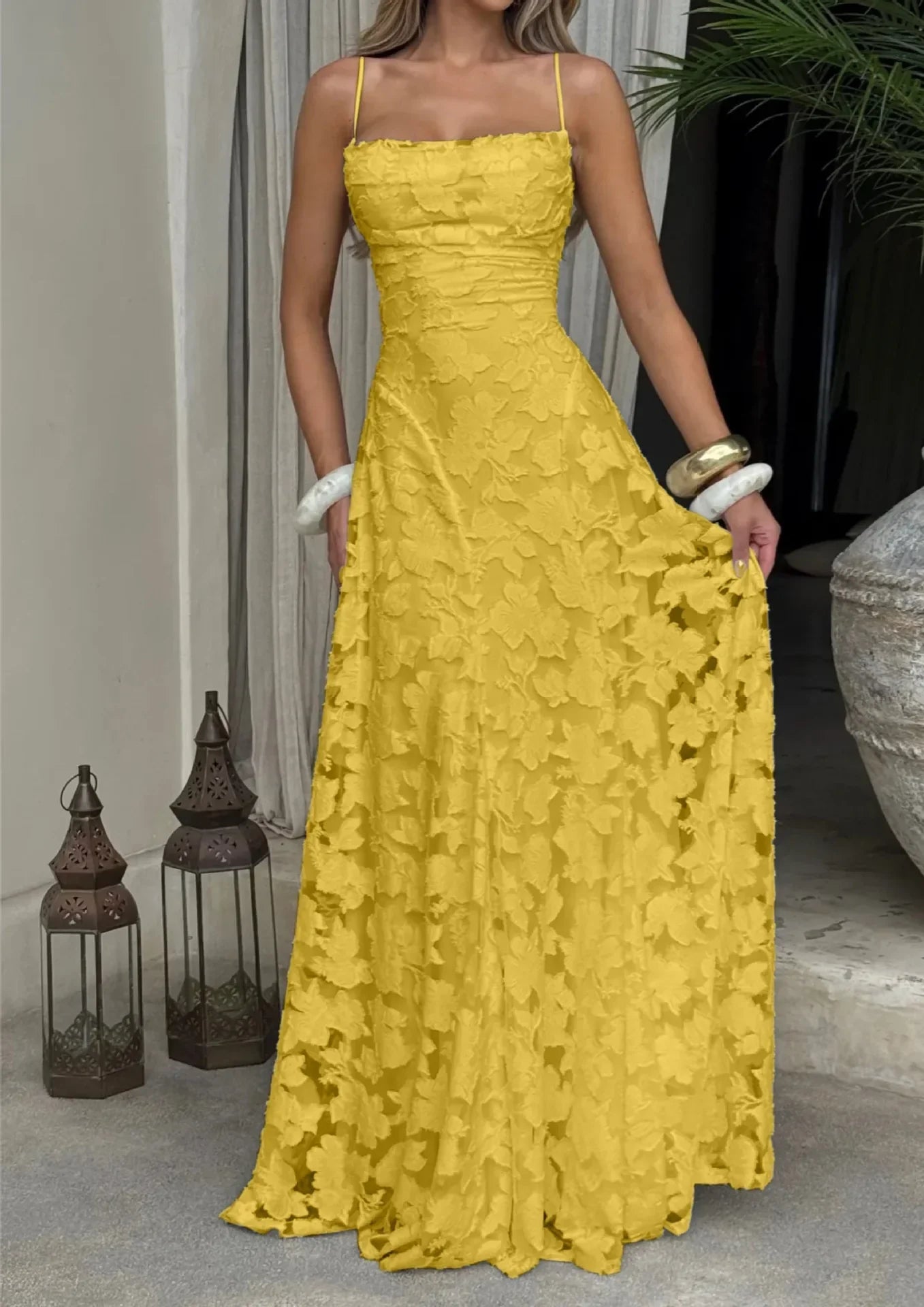 Sandra | Damen Elegantes Besticktes Maxi Abendkleid