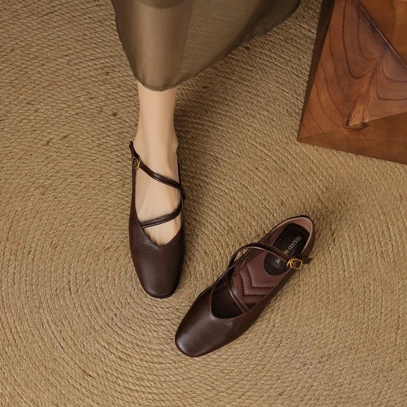 Damen Klassisch Rund Toe Schnalle Ballerinas