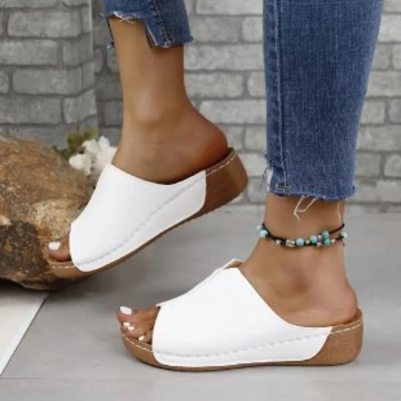 Damen Slip On Keilsohle Mule Sandalen