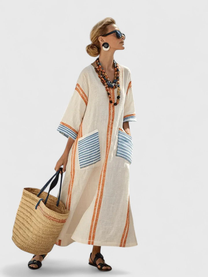 Damen Gestreift Boho Strand Maxikleid
