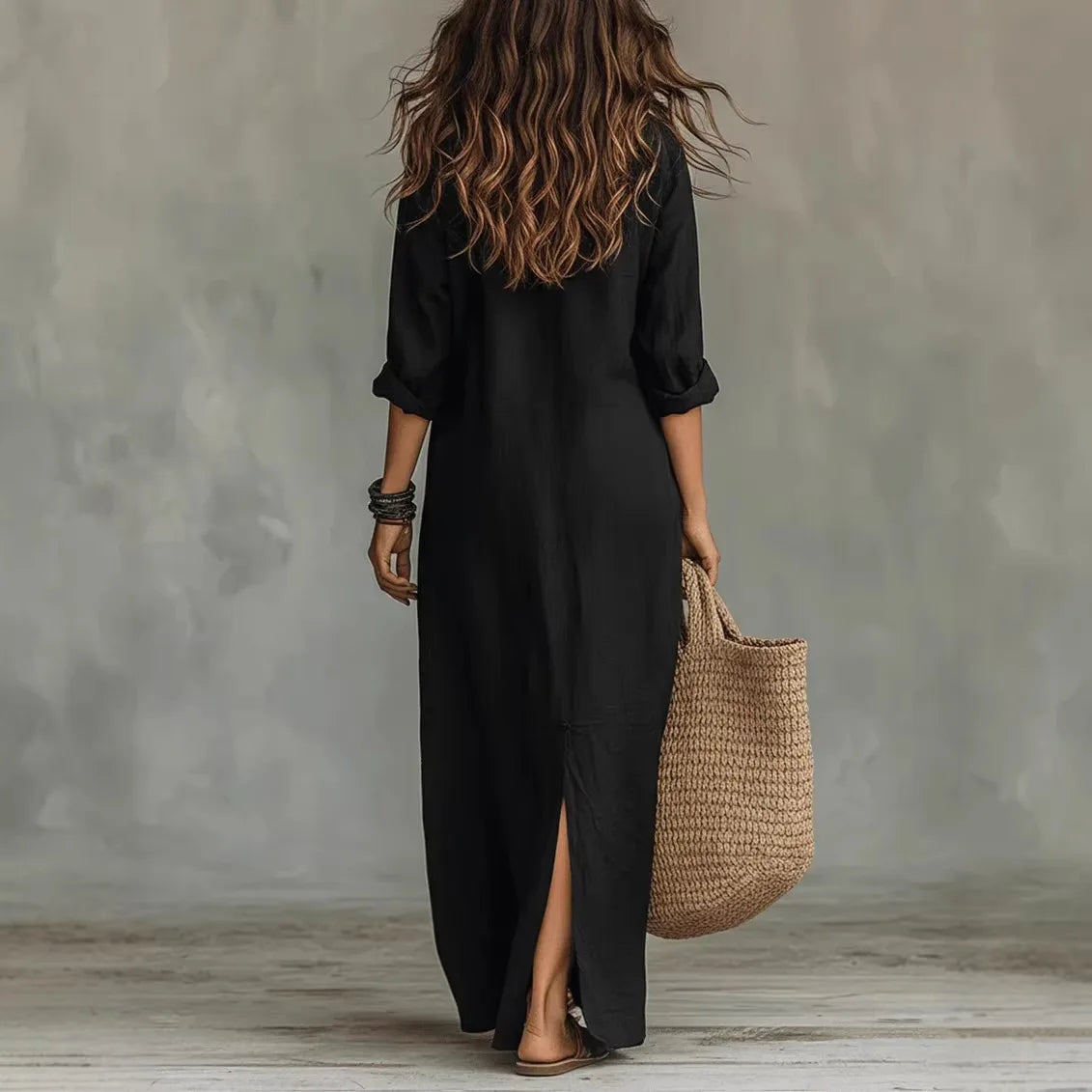 Yvonne | Damen Sommer Leinen Maxikleid