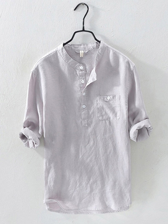Herren Luftiges Henley Sommer Hemd