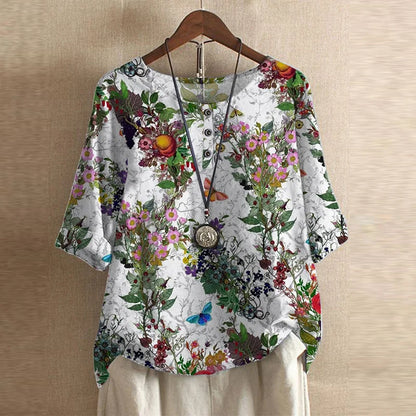Damen Vintage Bedruckt Kurzarm Bluse