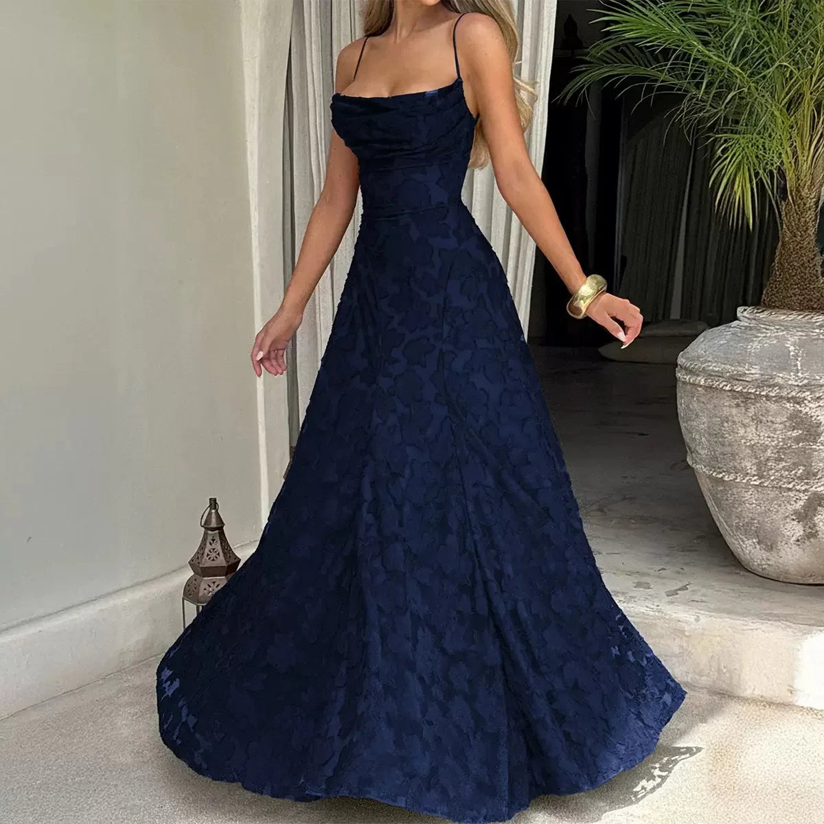 Sandra | Damen Elegantes Besticktes Maxi Abendkleid