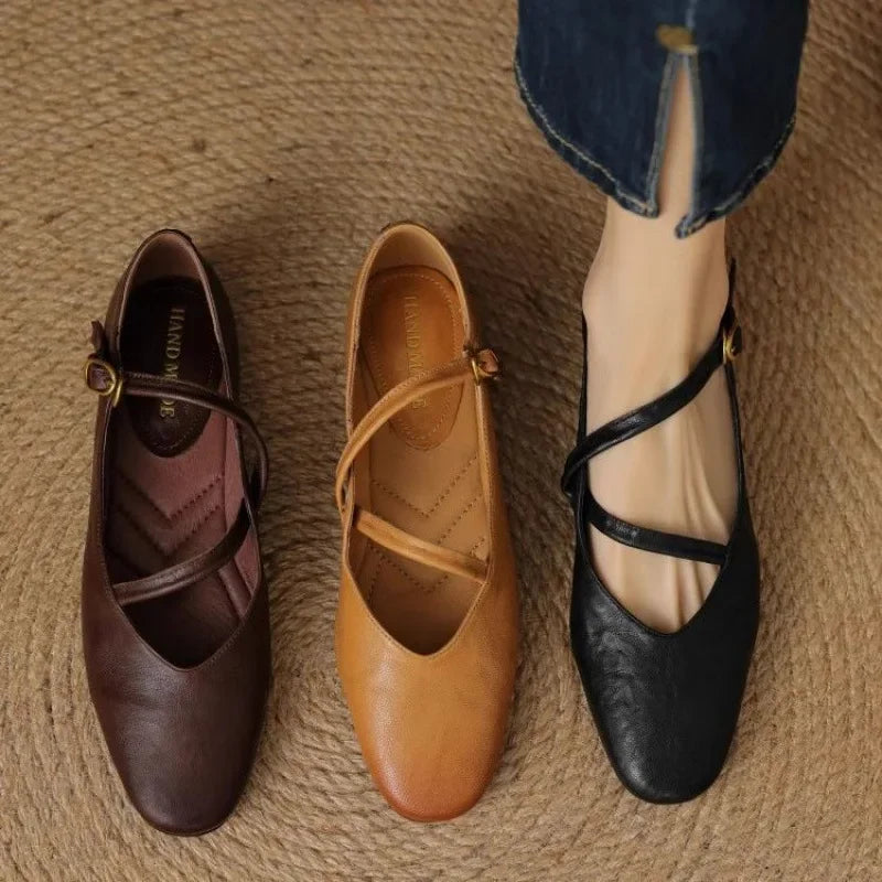 Damen Klassisch Rund Toe Schnalle Ballerinas