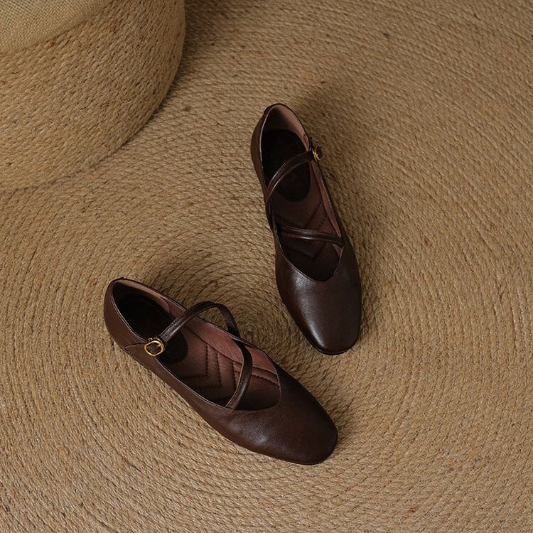 Damen Klassisch Rund Toe Schnalle Ballerinas