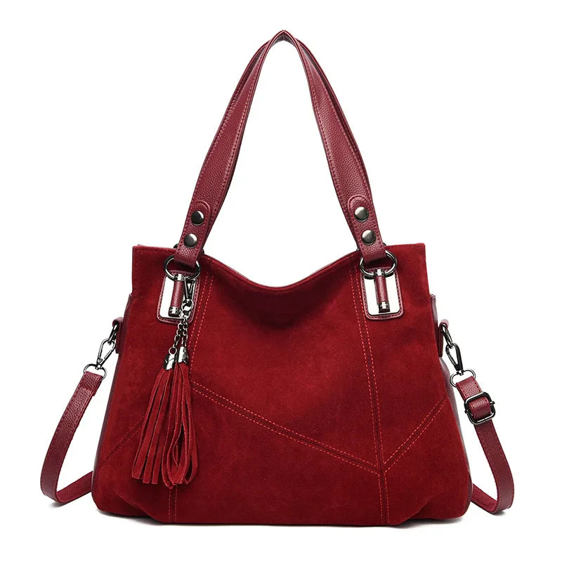 Damen Klassische Gefranste Schultertasche mit Quasten