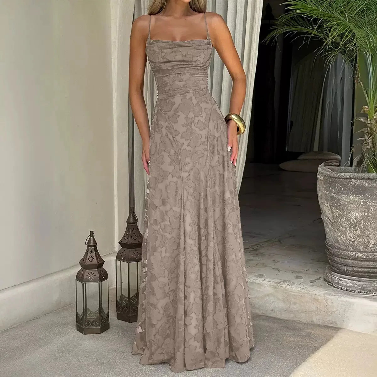 Sandra | Damen Elegantes Besticktes Maxi Abendkleid