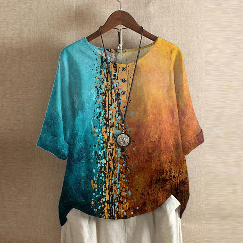 Damen Vintage Bedruckt Kurzarm Bluse