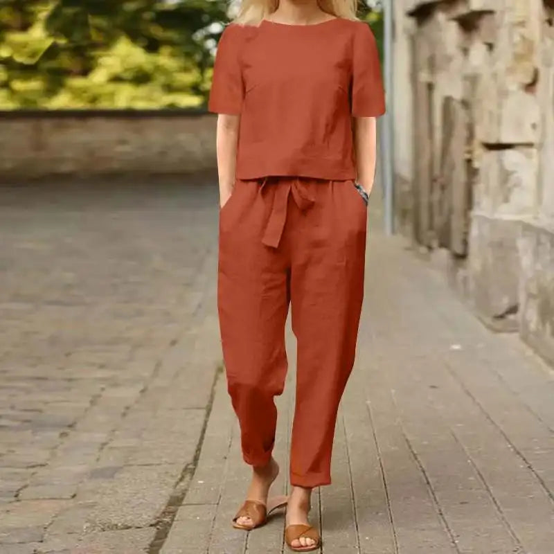 Damen Sommer Kurzarm Zweiteiliges Set