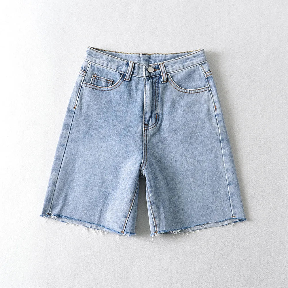 Damen Lässig Hohe Taille Rohsaum Jeans Shorts